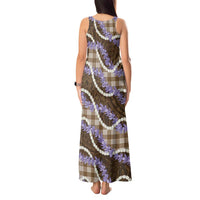 Brown Hawaii Palaka Honohono Pikake Tank Maxi Dress Hawaiian Orchid Lei Polynesian Pattern - Polynesian Pride