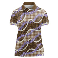 Brown Hawaii Palaka Honohono Pikake Women Polo Shirt Hawaiian Orchid Lei Polynesian Pattern LT14 Female Brown - Polynesian Pride