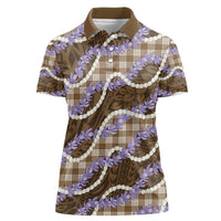 Brown Hawaii Palaka Honohono Pikake Women Polo Shirt Hawaiian Orchid Lei Polynesian Pattern - Polynesian Pride