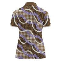 Brown Hawaii Palaka Honohono Pikake Women Polo Shirt Hawaiian Orchid Lei Polynesian Pattern LT14 - Polynesian Pride