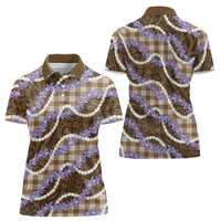 Brown Hawaii Palaka Honohono Pikake Women Polo Shirt Hawaiian Orchid Lei Polynesian Pattern LT14 - Polynesian Pride