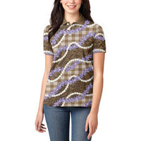 Brown Hawaii Palaka Honohono Pikake Women Polo Shirt Hawaiian Orchid Lei Polynesian Pattern LT14 - Polynesian Pride