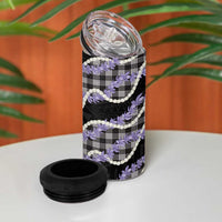 Black Hawaii Palaka Honohono Pikake 4 in 1 Can Cooler Tumbler Hawaiian Orchid Lei Polynesian Pattern - Polynesian Pride