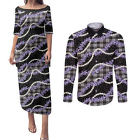 Black Hawaii Palaka Honohono Pikake Couples Matching Puletasi and Long Sleeve Button Shirt Hawaiian Orchid Lei Polynesian Pattern LT14 Black - Polynesian Pride