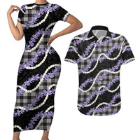 Black Hawaii Palaka Honohono Pikake Couples Matching Short Sleeve Bodycon Dress and Hawaiian Shirt Hawaiian Orchid Lei Polynesian Pattern - Polynesian Pride
