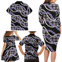 Black Hawaii Palaka Honohono Pikake Family Matching Long Sleeve Bodycon Dress and Hawaiian Shirt Hawaiian Orchid Lei Polynesian Pattern - Polynesian Pride