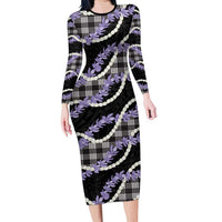 Black Hawaii Palaka Honohono Pikake Family Matching Long Sleeve Bodycon Dress and Hawaiian Shirt Hawaiian Orchid Lei Polynesian Pattern - Polynesian Pride