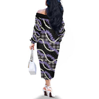 Black Hawaii Palaka Honohono Pikake Family Matching Off The Shoulder Long Sleeve Dress and Hawaiian Shirt Hawaiian Orchid Lei Polynesian Pattern - Polynesian Pride