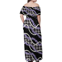 Black Hawaii Palaka Honohono Pikake Family Matching Off Shoulder Maxi Dress and Hawaiian Shirt Hawaiian Orchid Lei Polynesian Pattern - Polynesian Pride