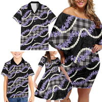 Black Hawaii Palaka Honohono Pikake Family Matching Off Shoulder Short Dress and Hawaiian Shirt Hawaiian Orchid Lei Polynesian Pattern LT14 - Polynesian Pride