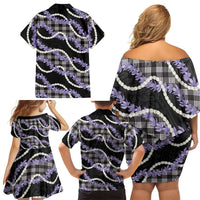 Black Hawaii Palaka Honohono Pikake Family Matching Off Shoulder Short Dress and Hawaiian Shirt Hawaiian Orchid Lei Polynesian Pattern LT14 - Polynesian Pride