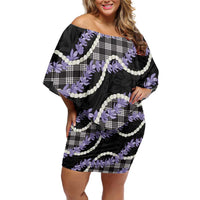 Black Hawaii Palaka Honohono Pikake Family Matching Off Shoulder Short Dress and Hawaiian Shirt Hawaiian Orchid Lei Polynesian Pattern LT14 Black - Polynesian Pride