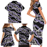 Black Hawaii Palaka Honohono Pikake Family Matching Short Sleeve Bodycon Dress and Hawaiian Shirt Hawaiian Orchid Lei Polynesian Pattern - Polynesian Pride