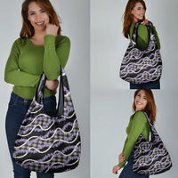 Black Hawaii Palaka Honohono Pikake Grocery Bag Hawaiian Orchid Lei Polynesian Pattern - Polynesian Pride