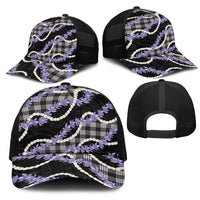 Black Hawaii Palaka Honohono Pikake Mesh Trucker Cap Hawaiian Orchid Lei Polynesian Pattern - Polynesian Pride