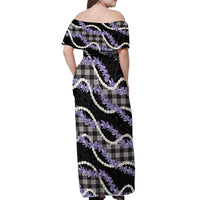 Black Hawaii Palaka Honohono Pikake Off Shoulder Maxi Dress Hawaiian Orchid Lei Polynesian Pattern - Polynesian Pride