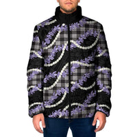 Black Hawaii Palaka Honohono Pikake Padded Jacket Hawaiian Orchid Lei Polynesian Pattern - Polynesian Pride