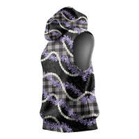 Black Hawaii Palaka Honohono Pikake Sleeveless Hoodie Hawaiian Orchid Lei Polynesian Pattern - Polynesian Pride