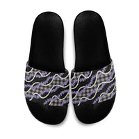 Black Hawaii Palaka Honohono Pikake Slide Sandals Hawaiian Orchid Lei Polynesian Pattern - Polynesian Pride