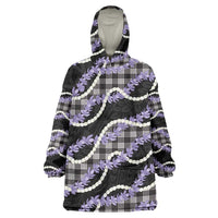 Black Hawaii Palaka Honohono Pikake Wearable Blanket Hoodie Hawaiian Orchid Lei Polynesian Pattern - Polynesian Pride