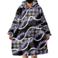 Black Hawaii Palaka Honohono Pikake Wearable Blanket Hoodie Hawaiian Orchid Lei Polynesian Pattern - Polynesian Pride