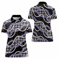 Black Hawaii Palaka Honohono Pikake Women Polo Shirt Hawaiian Orchid Lei Polynesian Pattern - Polynesian Pride