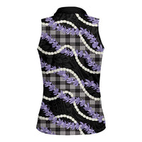 Black Hawaii Palaka Honohono Pikake Women Sleeveless Polo Shirt Hawaiian Orchid Lei Polynesian Pattern - Polynesian Pride