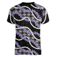 Black Hawaii Palaka Honohono Pikake Women V-Neck T-Shirt Hawaiian Orchid Lei Polynesian Pattern LT14 - Polynesian Pride