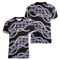 Black Hawaii Palaka Honohono Pikake Women V-Neck T-Shirt Hawaiian Orchid Lei Polynesian Pattern LT14 - Polynesian Pride