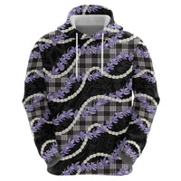 Black Hawaii Palaka Honohono Pikake Zip Hoodie Hawaiian Orchid Lei Polynesian Pattern - Polynesian Pride