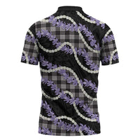 Black Hawaii Palaka Honohono Pikake Zipper Polo Shirt Hawaiian Orchid Lei Polynesian Pattern - Polynesian Pride