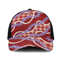 Red Hawaii Palaka Honohono Pikake Baseball Net Cap Hawaiian Orchid Lei Polynesian Pattern LT14 One Size Black Red - Polynesian Pride