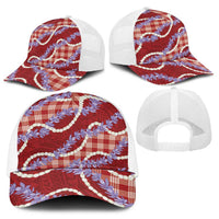 Red Hawaii Palaka Honohono Pikake Baseball Net Cap Hawaiian Orchid Lei Polynesian Pattern LT14 - Polynesian Pride
