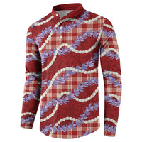 Red Hawaii Palaka Honohono Pikake Button Sweatshirt Hawaiian Orchid Lei Polynesian Pattern - Polynesian Pride