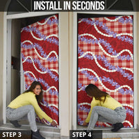 Red Hawaii Palaka Honohono Pikake Door Cover Hawaiian Orchid Lei Polynesian Pattern - Polynesian Pride