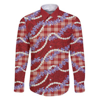 Red Hawaii Palaka Honohono Pikake Family Matching Long Sleeve Bodycon Dress and Hawaiian Shirt Hawaiian Orchid Lei Polynesian Pattern - Polynesian Pride