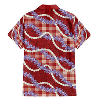 Red Hawaii Palaka Honohono Pikake Family Matching Mermaid Dress and Hawaiian Shirt Hawaiian Orchid Lei Polynesian Pattern - Polynesian Pride