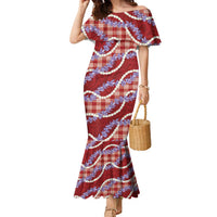 Red Hawaii Palaka Honohono Pikake Family Matching Mermaid Dress and Hawaiian Shirt Hawaiian Orchid Lei Polynesian Pattern - Polynesian Pride