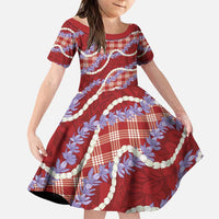 Red Hawaii Palaka Honohono Pikake Family Matching Puletasi and Hawaiian Shirt Hawaiian Orchid Lei Polynesian Pattern LT14 Daughter's Dress Red - Polynesian Pride