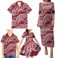 Red Hawaii Palaka Honohono Pikake Family Matching Puletasi and Hawaiian Shirt Hawaiian Orchid Lei Polynesian Pattern LT14 - Polynesian Pride