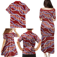 Red Hawaii Palaka Honohono Pikake Family Matching Puletasi and Hawaiian Shirt Hawaiian Orchid Lei Polynesian Pattern LT14 - Polynesian Pride