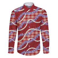 Red Hawaii Palaka Honohono Pikake Family Matching Puletasi and Hawaiian Shirt Hawaiian Orchid Lei Polynesian Pattern LT14 Dad's Shirt - Long Sleeve Red - Polynesian Pride