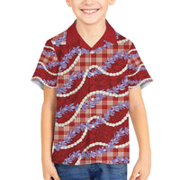 Red Hawaii Palaka Honohono Pikake Family Matching Puletasi and Hawaiian Shirt Hawaiian Orchid Lei Polynesian Pattern LT14 - Polynesian Pride