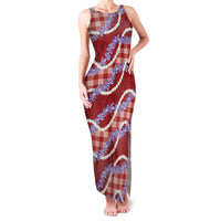 Red Hawaii Palaka Honohono Pikake Family Matching Tank Maxi Dress and Hawaiian Shirt Hawaiian Orchid Lei Polynesian Pattern - Polynesian Pride