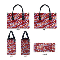 Red Hawaii Palaka Honohono Pikake Leather Bag Hawaiian Orchid Lei Polynesian Pattern - Polynesian Pride