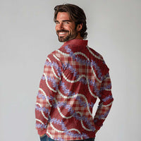 Red Hawaii Palaka Honohono Pikake Long Sleeve Polo Shirt Hawaiian Orchid Lei Polynesian Pattern - Polynesian Pride