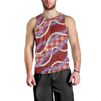 Red Hawaii Palaka Honohono Pikake Men Tank Top Hawaiian Orchid Lei Polynesian Pattern - Polynesian Pride
