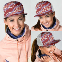 Red Hawaii Palaka Honohono Pikake Mesh Trucker Cap Hawaiian Orchid Lei Polynesian Pattern - Polynesian Pride