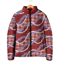 Red Hawaii Palaka Honohono Pikake Padded Jacket Hawaiian Orchid Lei Polynesian Pattern - Polynesian Pride