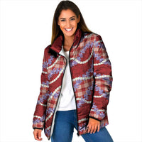 Red Hawaii Palaka Honohono Pikake Padded Jacket Hawaiian Orchid Lei Polynesian Pattern - Polynesian Pride